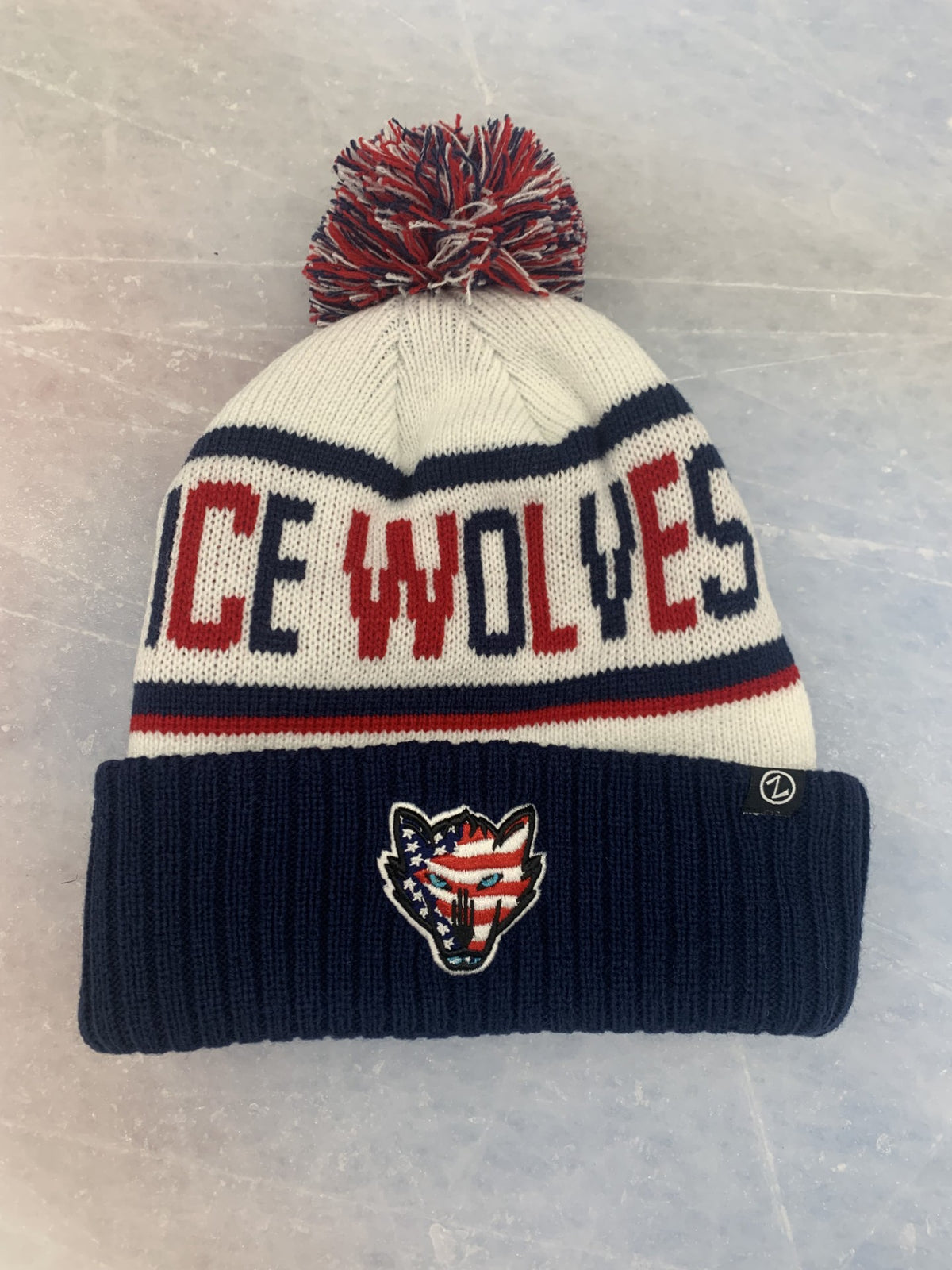Ice Wolves RWB Knit Beanie w/ Pom