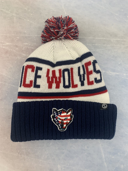 Ice Wolves RWB Knit Beanie w/ Pom